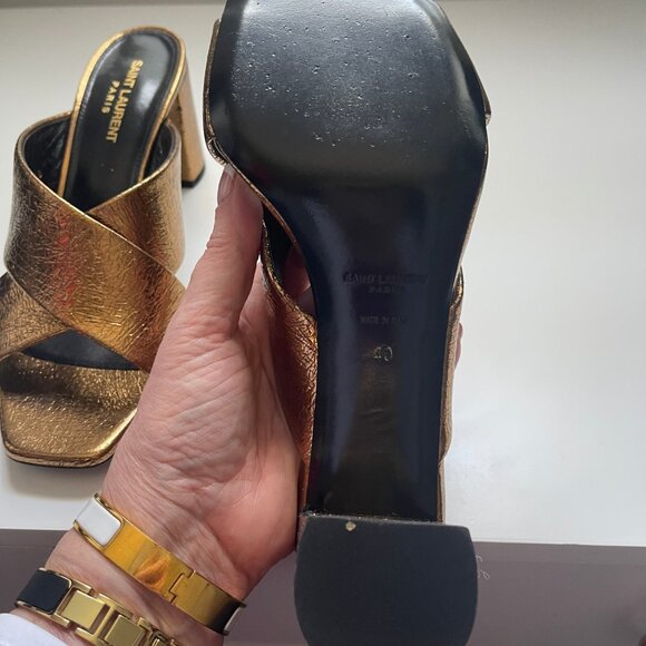YSL Chestnut Gold Block Heel Sandal Size 40 - Picture 10 of 12